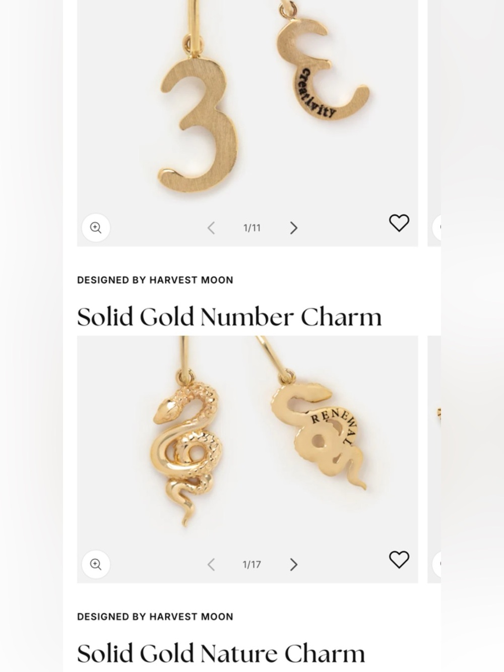 Solid Gold Local Eclectic Snake and Number 3 Charms